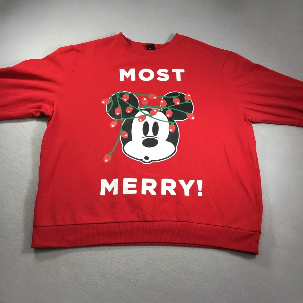 Disney Mickey Mouse Most Merry Christmas Lights Red Sweatshirt XL 2DNY7282